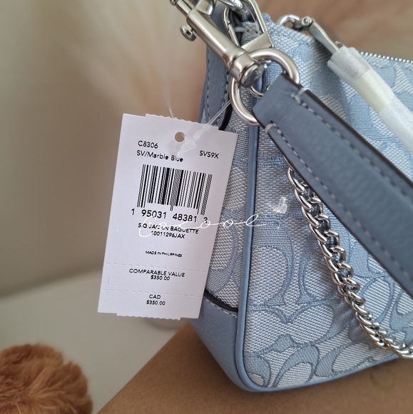 NWT Coach C8306 Lonnie Baguette Crossbody In Signature Jacquard in Marbleblu - Picture 10 of 14